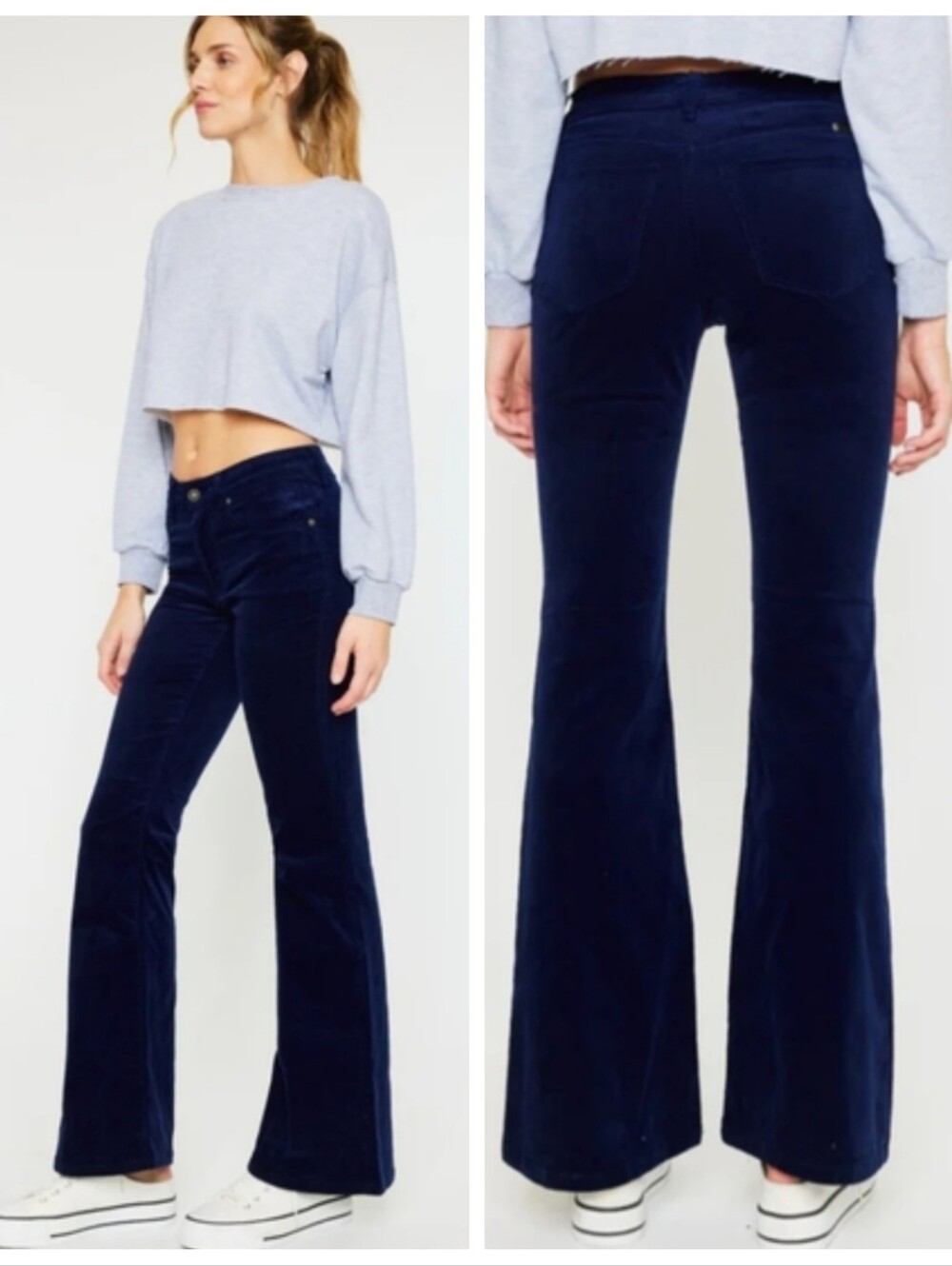 NWT KanCan Lunita High Rise Corduroy Flare Navy Pants Women's 11/29 Retro Boho